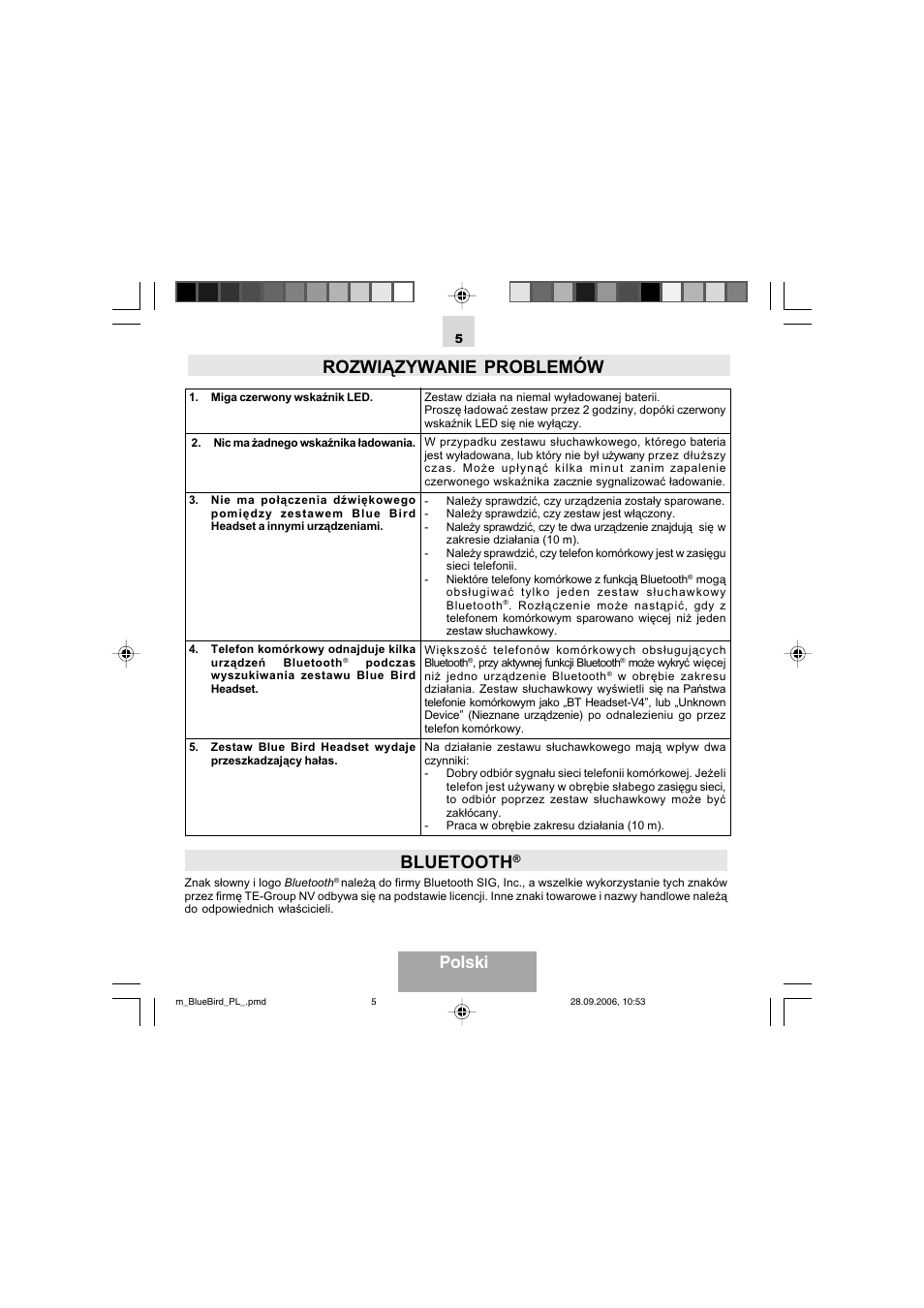 Rozwiązywanie problemów bluetooth, Polski | Mr Handsfree Bluetooth Wireless Headset User Manual | Page 65 / 92