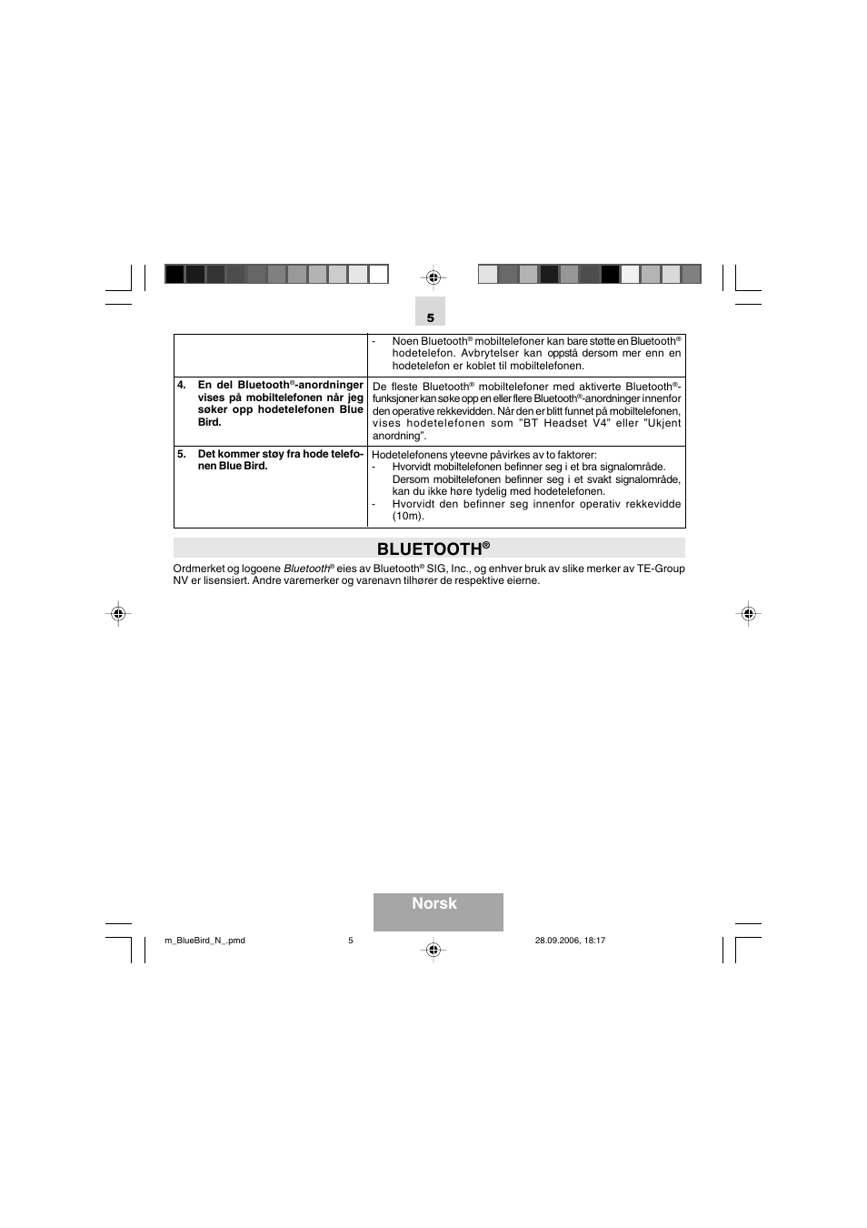 Bluetooth, Norsk | Mr Handsfree Bluetooth Wireless Headset User Manual | Page 80 / 92
