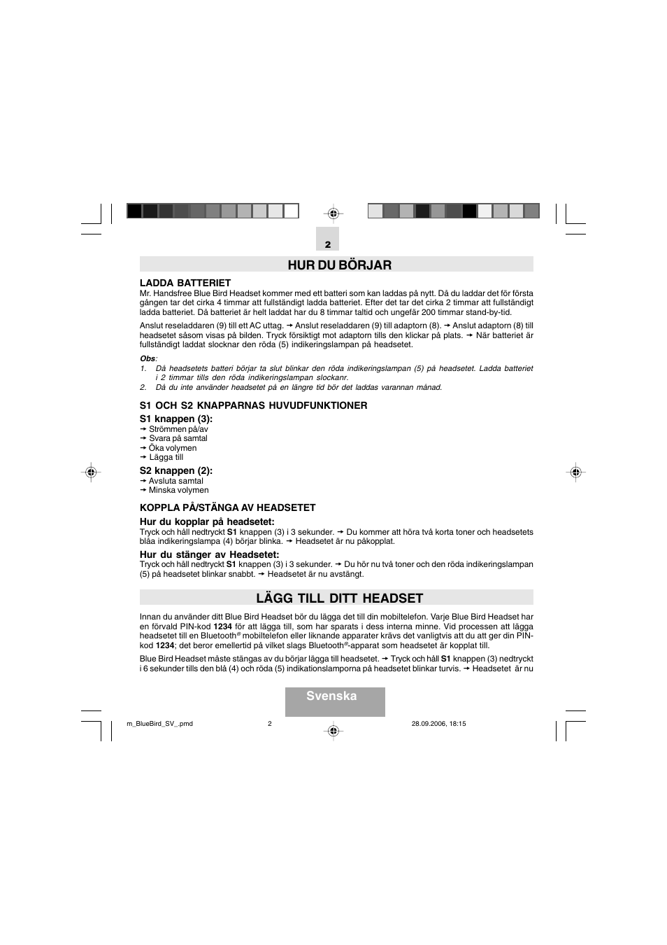 Hur du börjar, Lägg till ditt headset, Svenska | Mr Handsfree Bluetooth Wireless Headset User Manual | Page 82 / 92