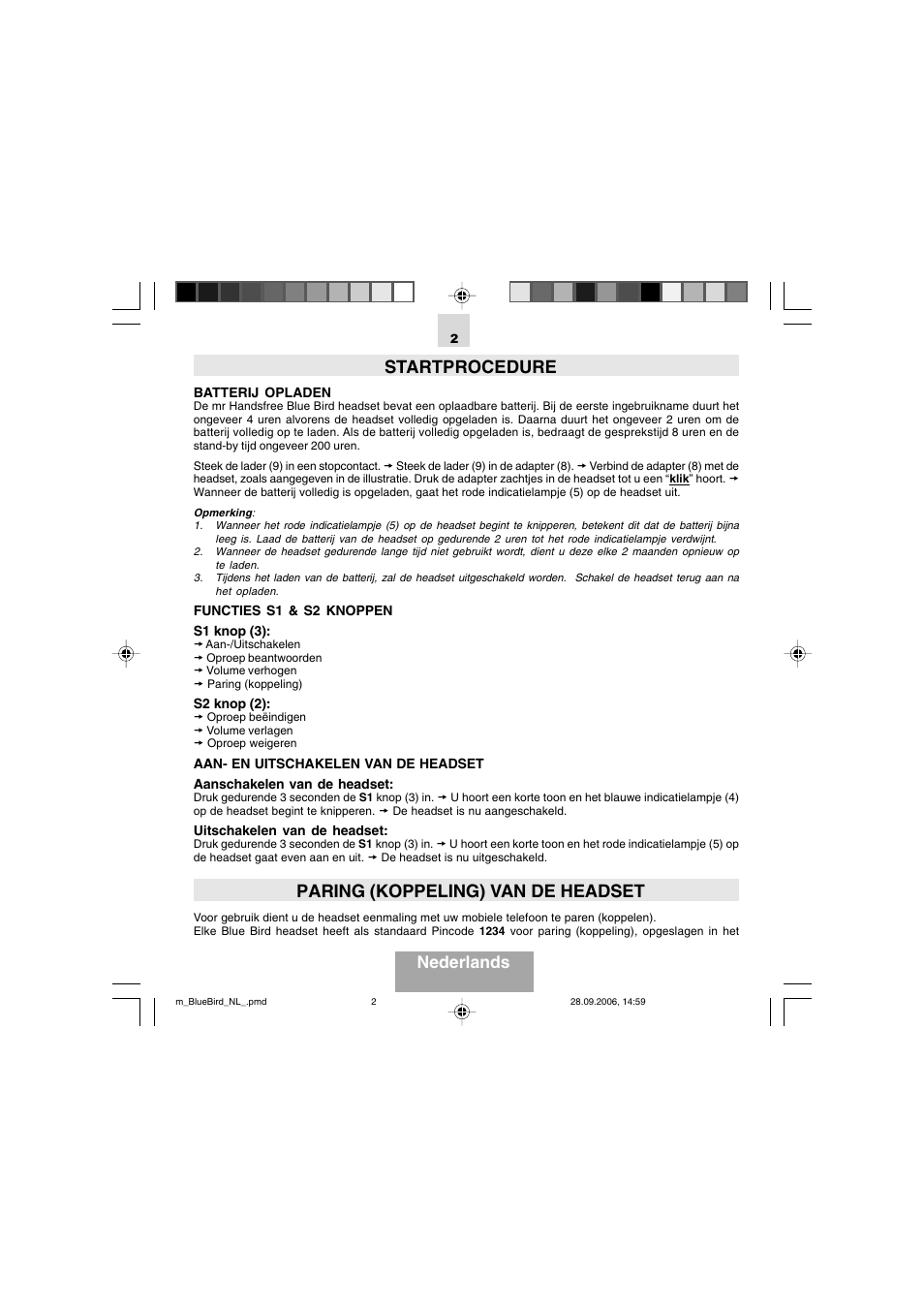 Startprocedure, Paring (koppeling) van de headset, Nederlands | Mr Handsfree Bluetooth Wireless Headset User Manual | Page 9 / 92