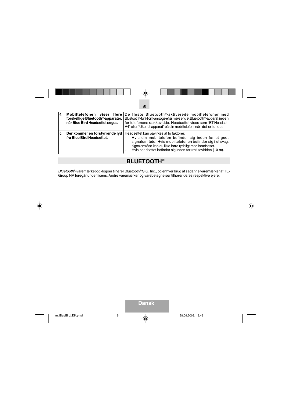 Bluetooth, Dansk | Mr Handsfree Bluetooth Wireless Headset User Manual | Page 90 / 92