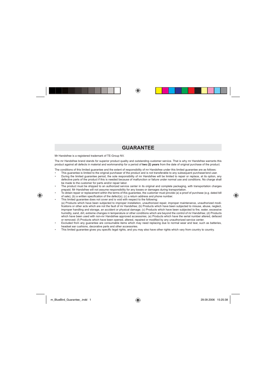 Guarantee | Mr Handsfree Bluetooth Wireless Headset User Manual | Page 91 / 92