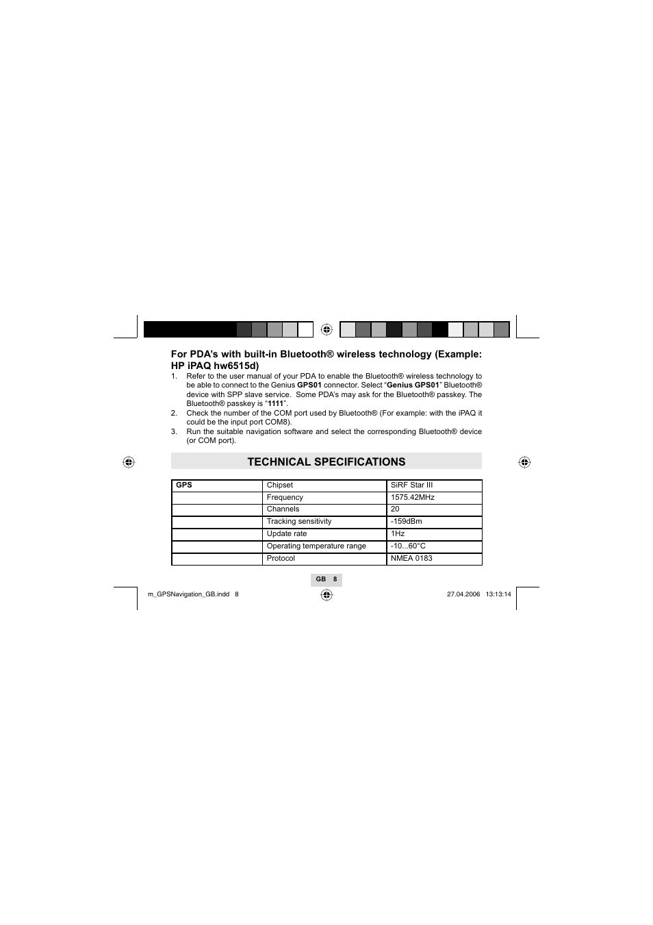 Technical specifications | Mr Handsfree GPS01 User Manual | Page 10 / 66