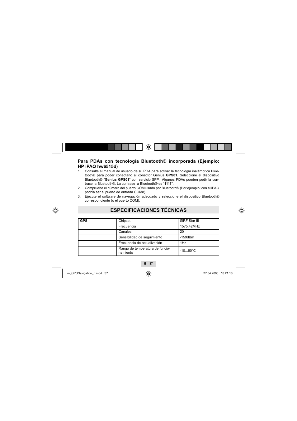 Especificaciones técnicas | Mr Handsfree GPS01 User Manual | Page 39 / 66