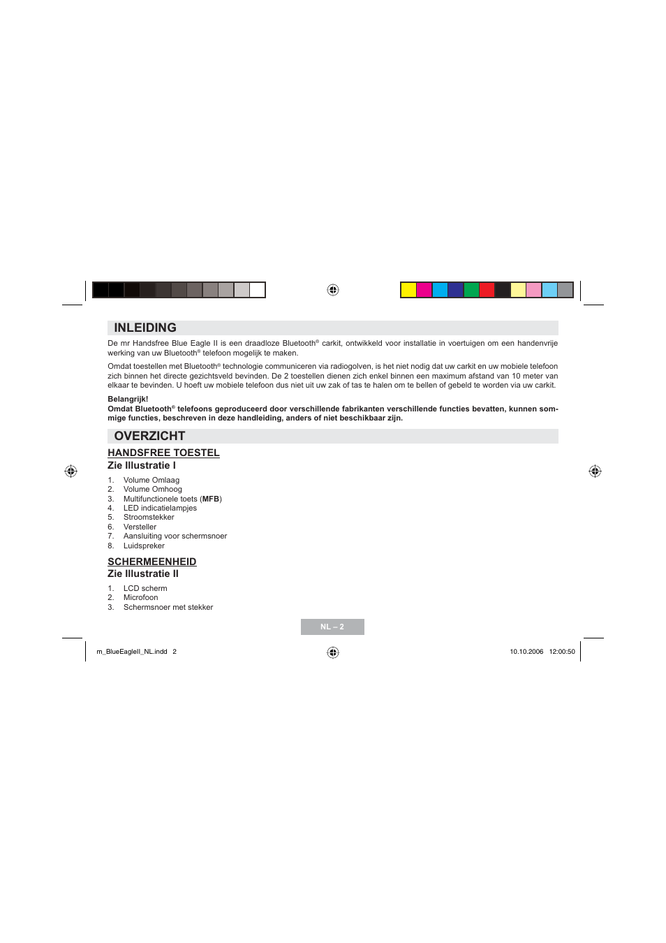 Inleiding, Overzicht | Mr Handsfree Blue Eagle II User Manual | Page 14 / 107