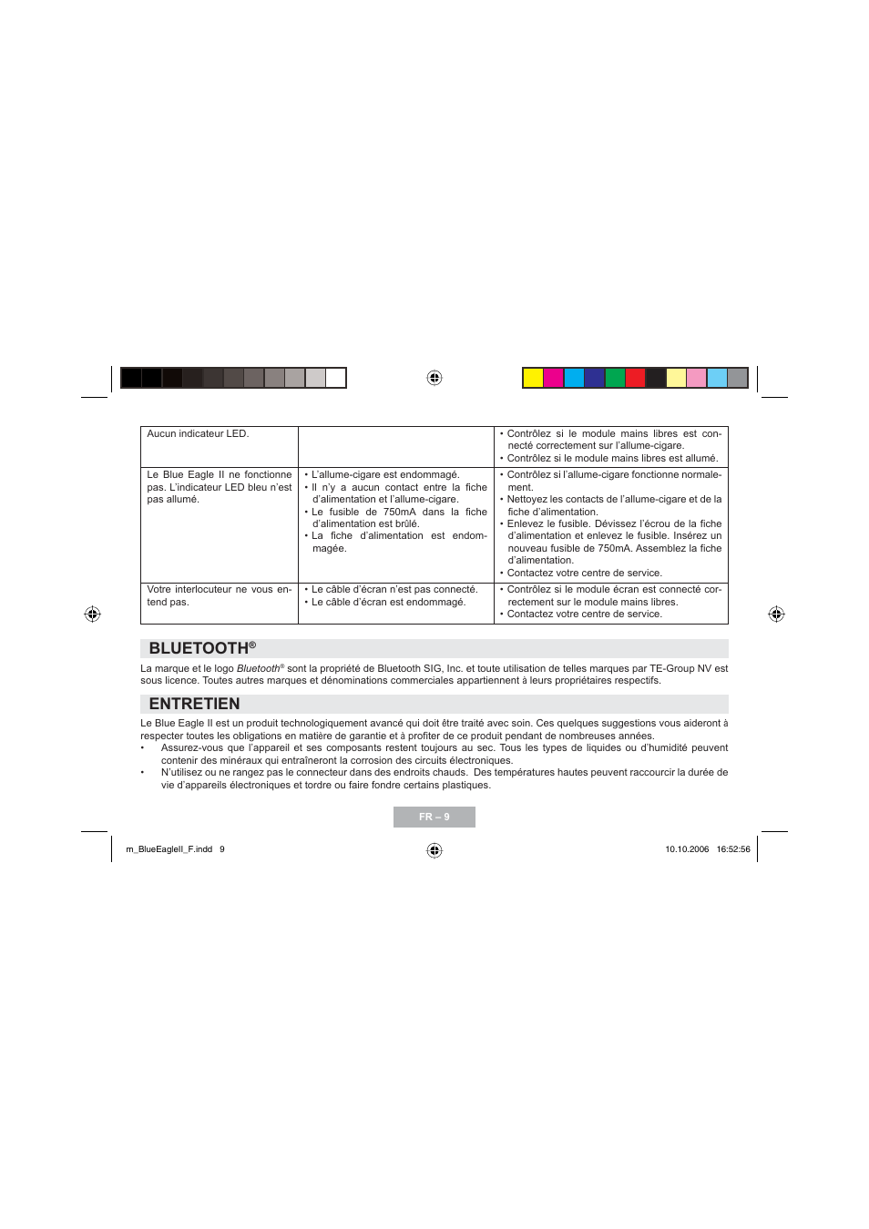 Bluetooth, Entretien | Mr Handsfree Blue Eagle II User Manual | Page 31 / 107