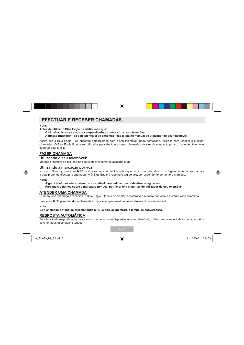 Efectuar e receber chamadas | Mr Handsfree Blue Eagle II User Manual | Page 47 / 107