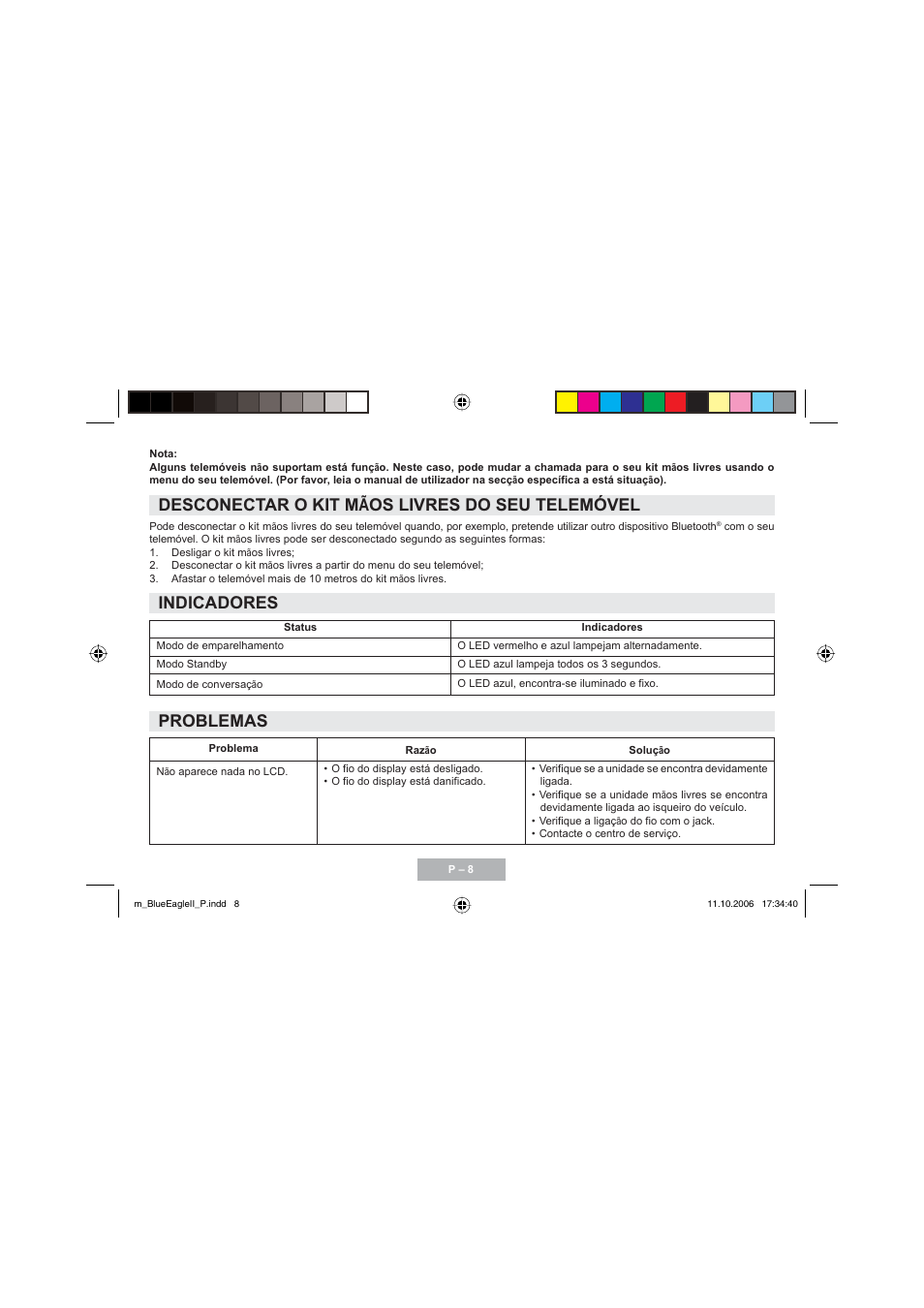 Indicadores, Problemas | Mr Handsfree Blue Eagle II User Manual | Page 50 / 107