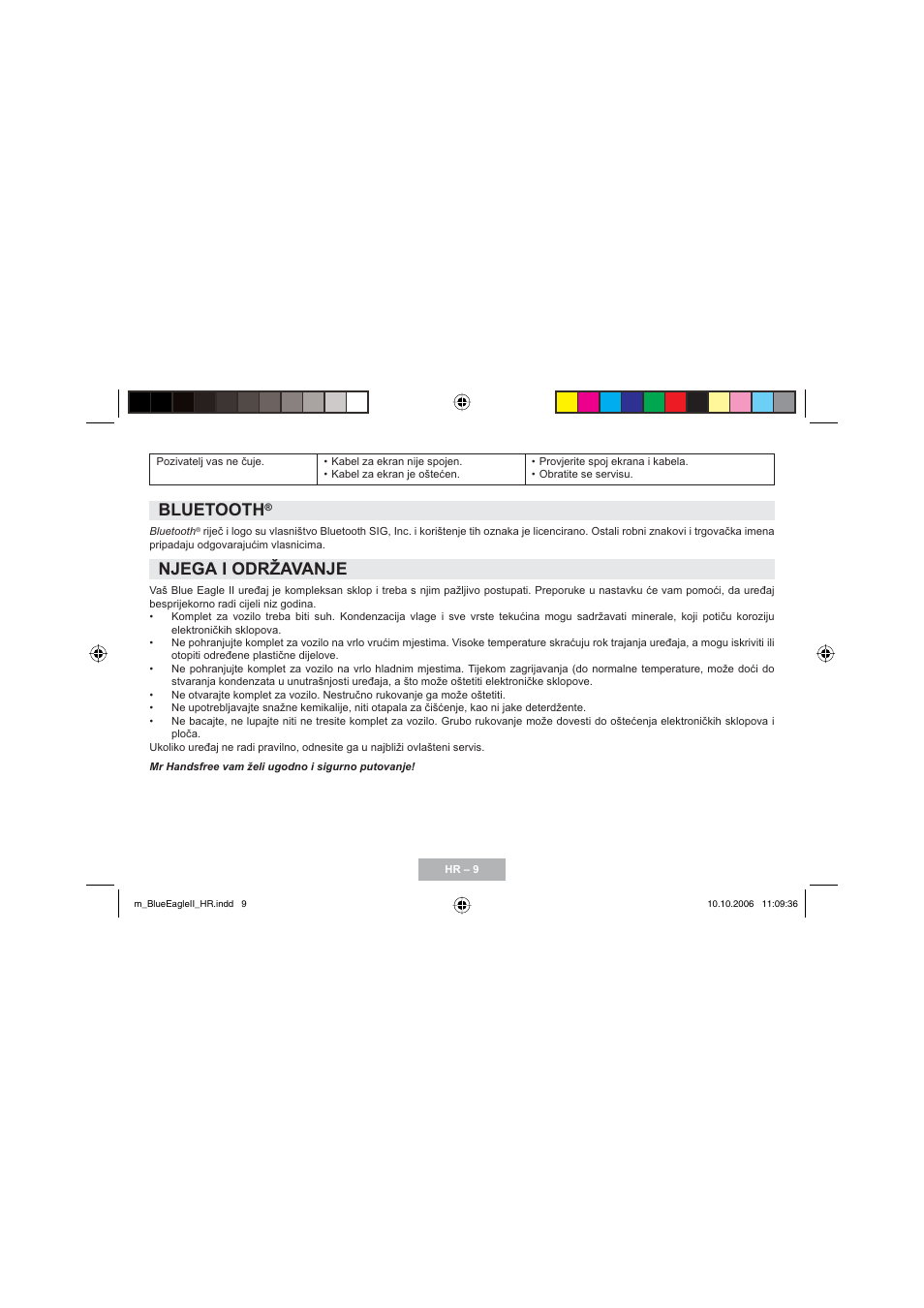 Bluetooth, Njega i održavanje | Mr Handsfree Blue Eagle II User Manual | Page 82 / 107