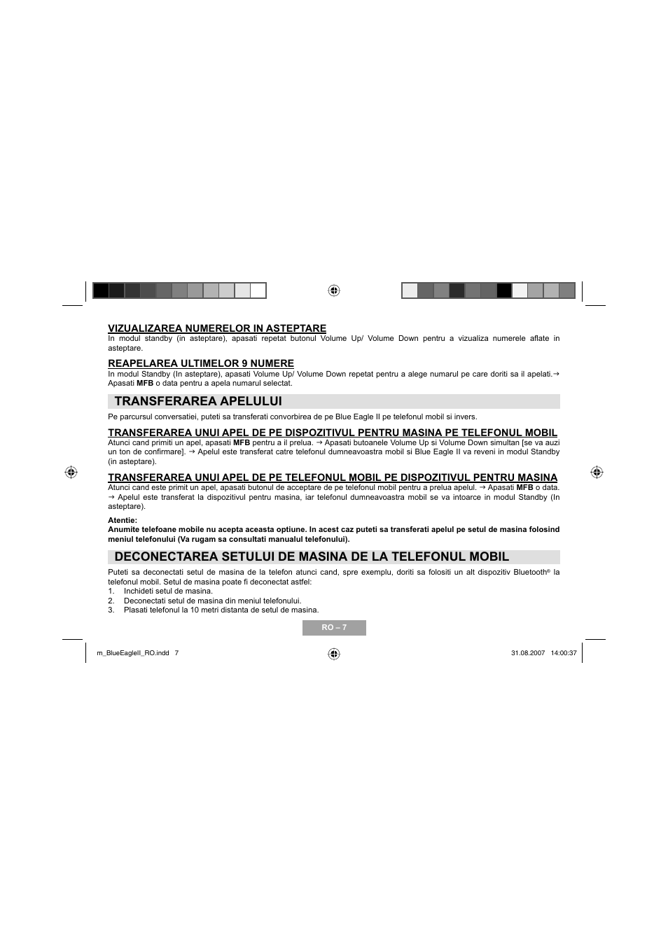 Transferarea apelului | Mr Handsfree Blue Eagle II User Manual | Page 89 / 107