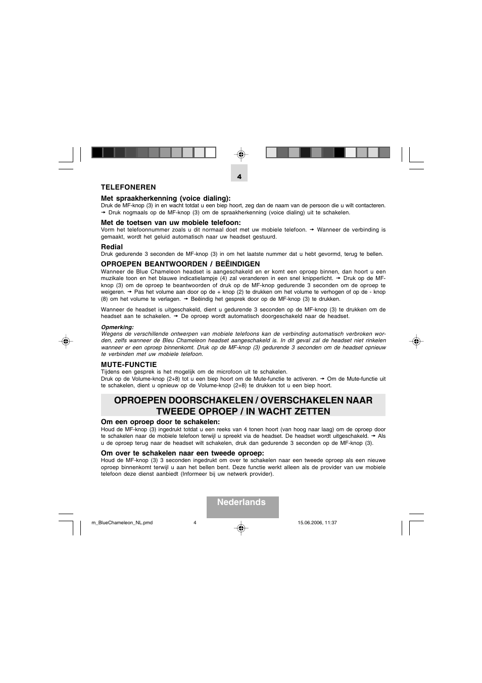 Nederlands | Mr Handsfree Bluetooth Headset Blue Chameleon User Manual | Page 11 / 63