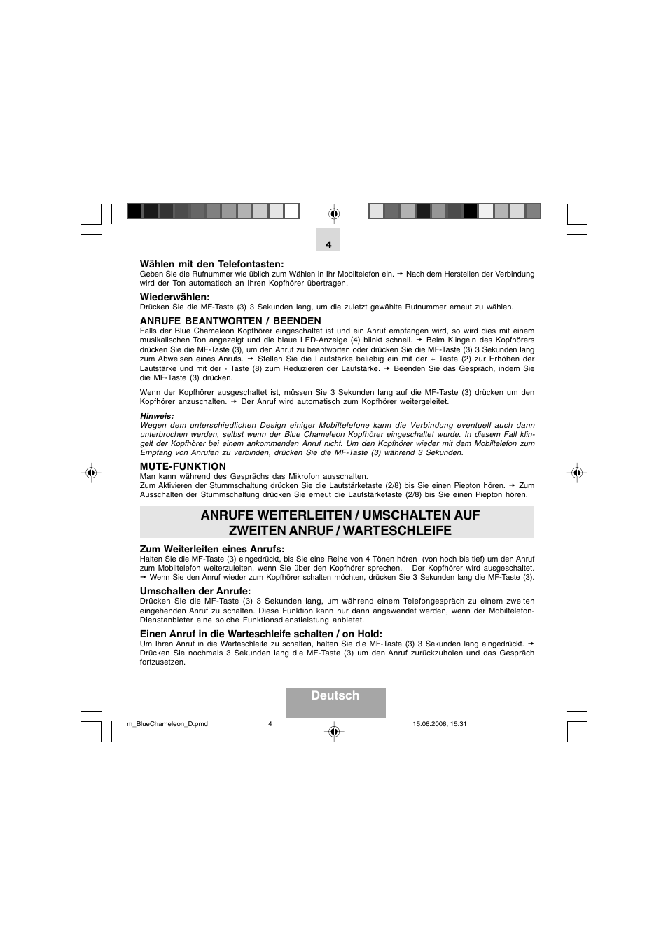 Deutsch | Mr Handsfree Bluetooth Headset Blue Chameleon User Manual | Page 22 / 63