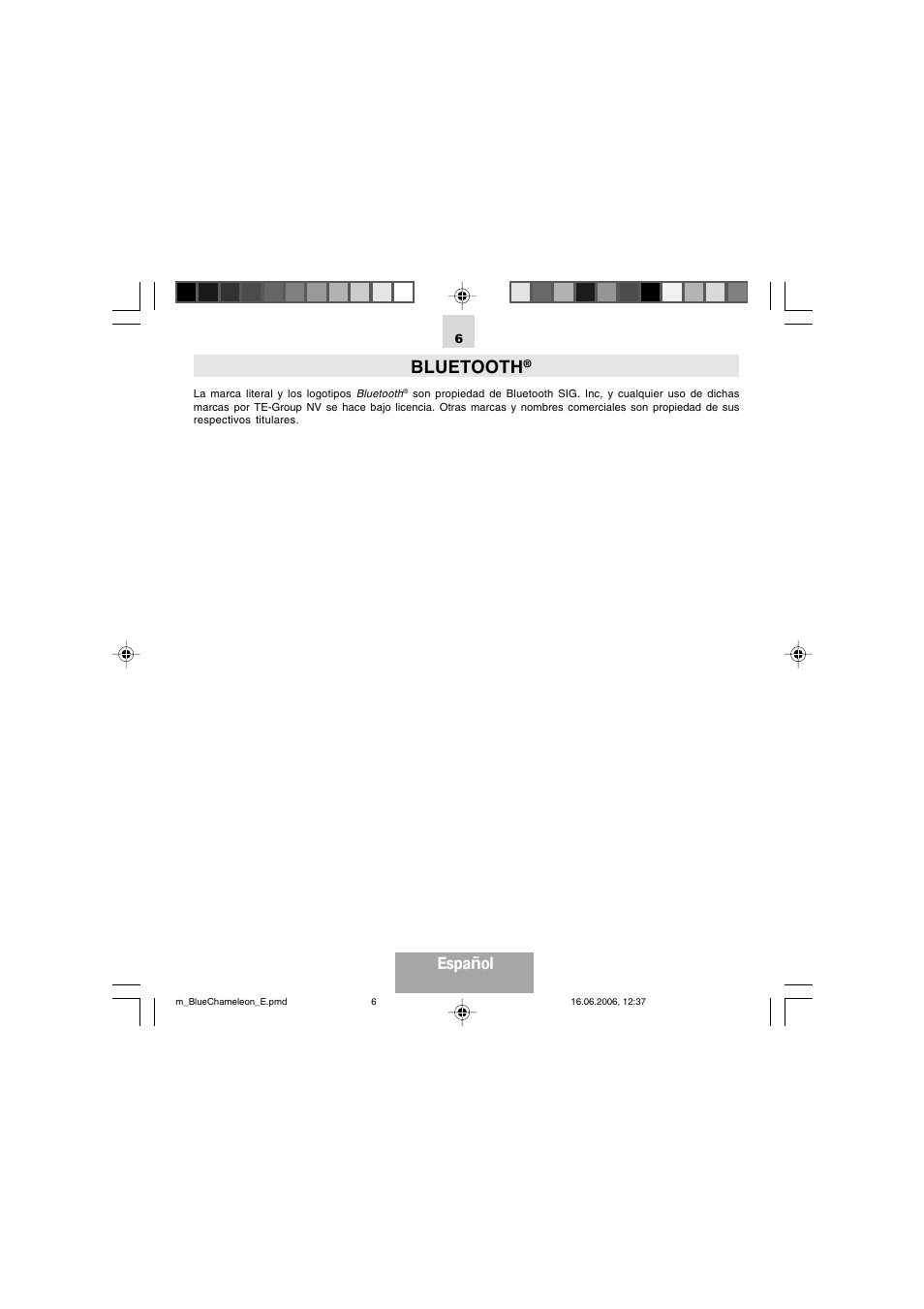 Bluetooth, Espa ñol | Mr Handsfree Bluetooth Headset Blue Chameleon User Manual | Page 35 / 63