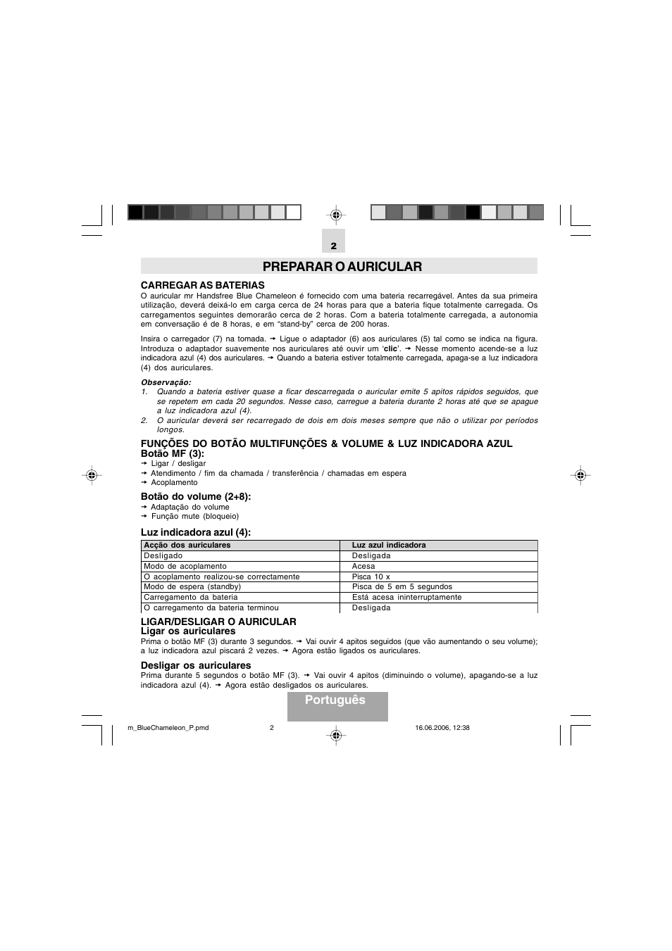 Preparar o auricular, Português | Mr Handsfree Bluetooth Headset Blue Chameleon User Manual | Page 37 / 63