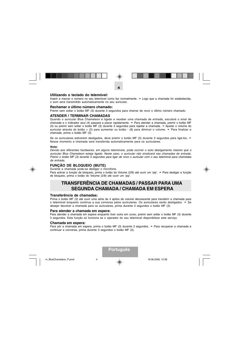 Português | Mr Handsfree Bluetooth Headset Blue Chameleon User Manual | Page 39 / 63