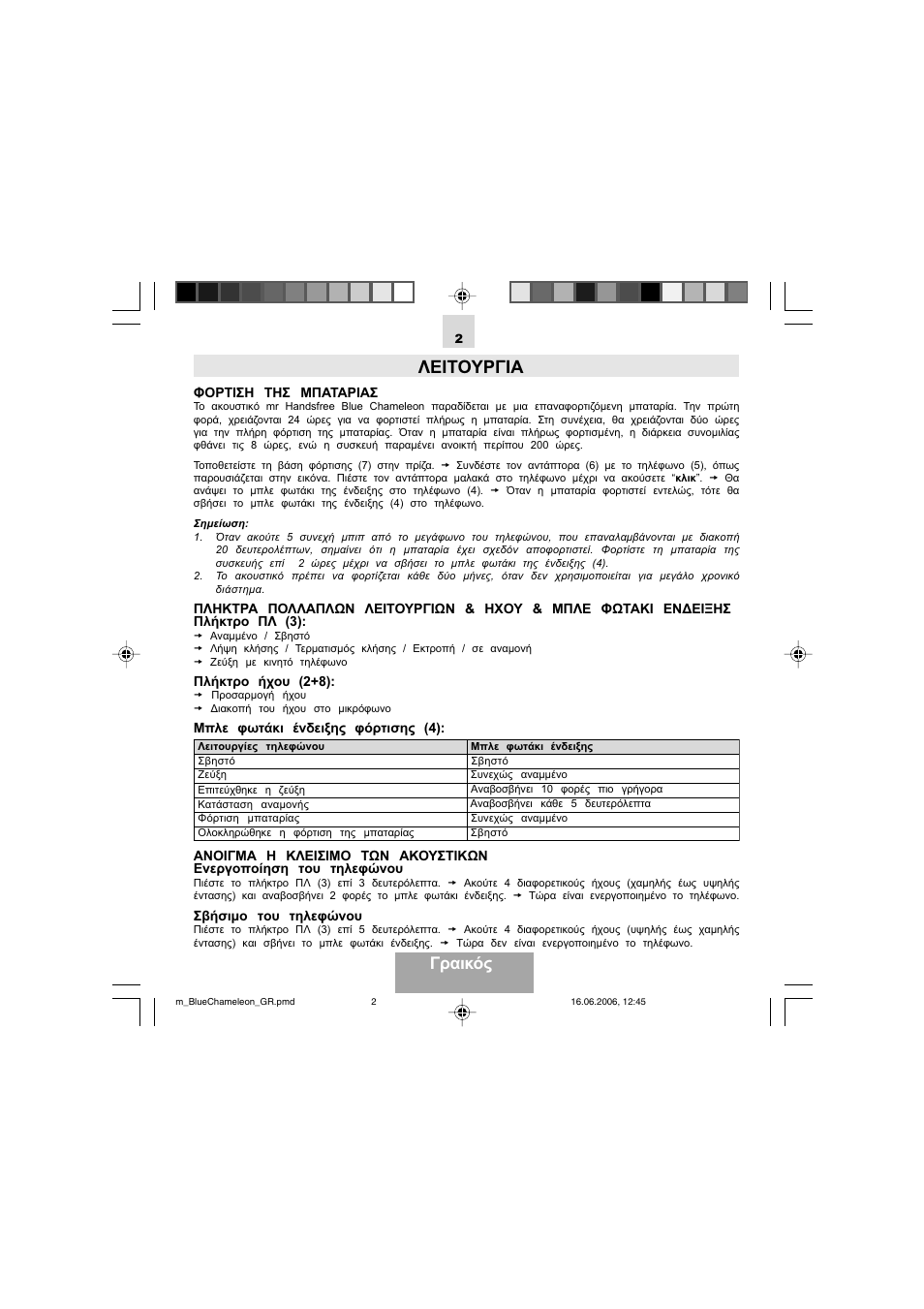 Λειτουργια, Γραικός | Mr Handsfree Bluetooth Headset Blue Chameleon User Manual | Page 42 / 63