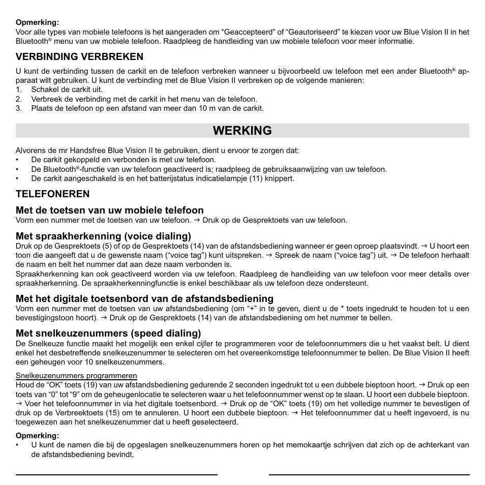 Werking | Mr Handsfree Blue Vision II User Manual | Page 16 / 95