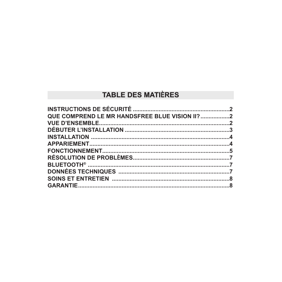 Table des mati ères | Mr Handsfree Blue Vision II User Manual | Page 20 / 95
