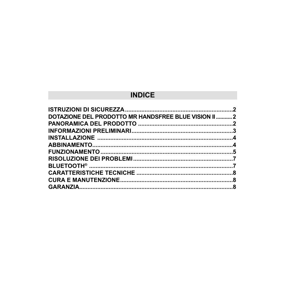 Indice | Mr Handsfree Blue Vision II User Manual | Page 36 / 95