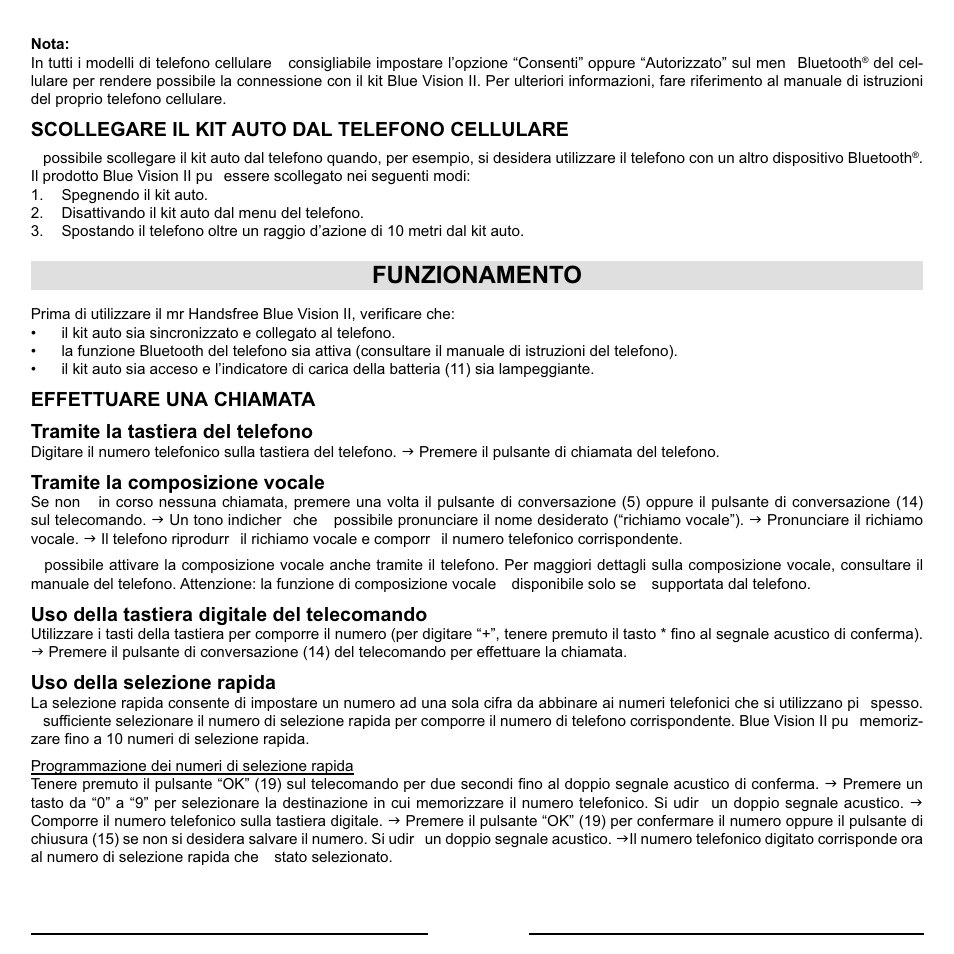 Funzionamento | Mr Handsfree Blue Vision II User Manual | Page 40 / 95