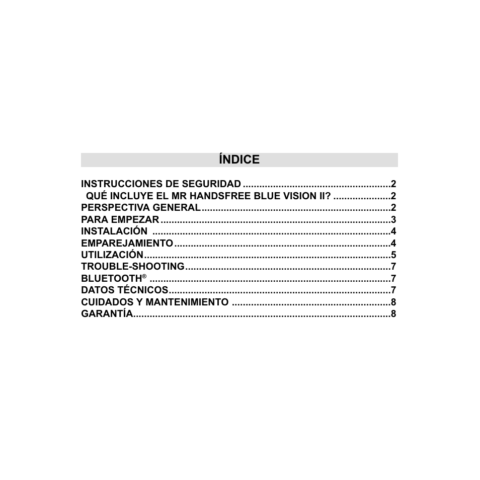 Índice | Mr Handsfree Blue Vision II User Manual | Page 44 / 95