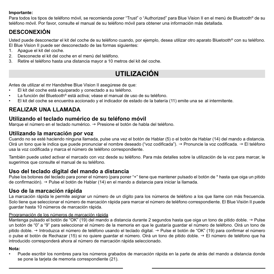 Utilización | Mr Handsfree Blue Vision II User Manual | Page 48 / 95