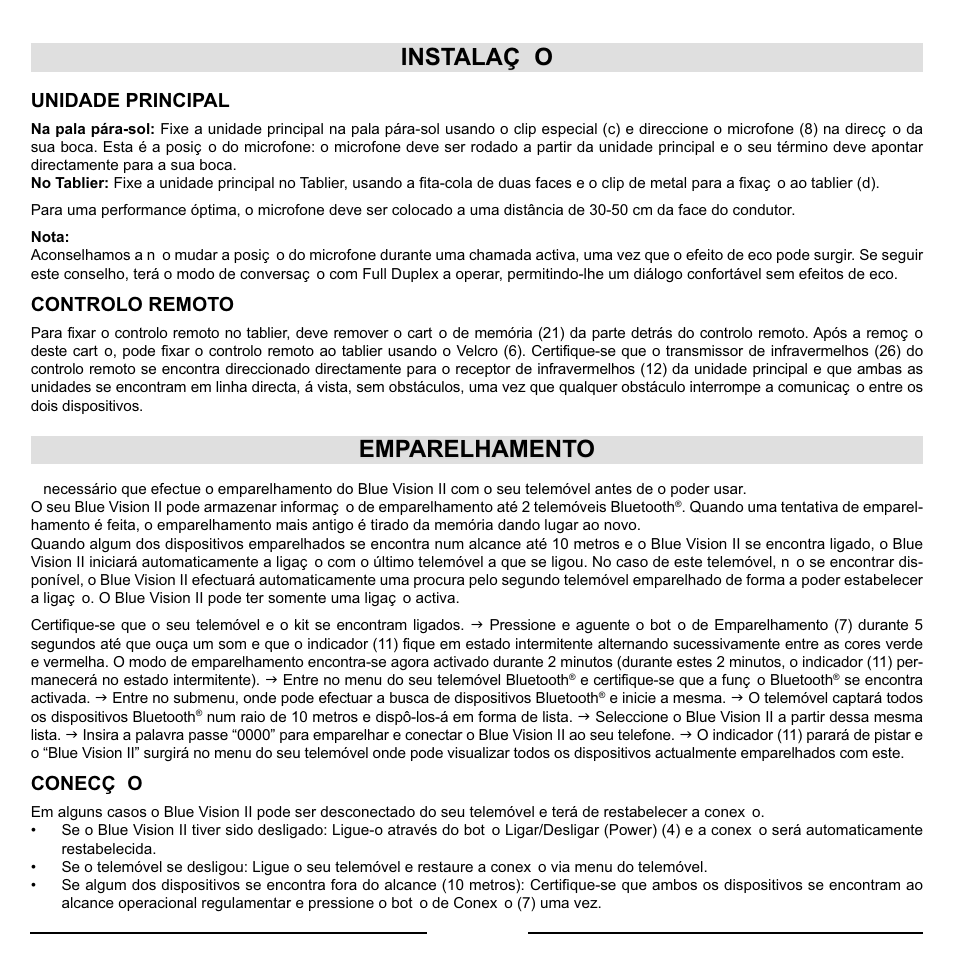 Instalaç instalaçã ão o, Emparelhamento | Mr Handsfree Blue Vision II User Manual | Page 55 / 95