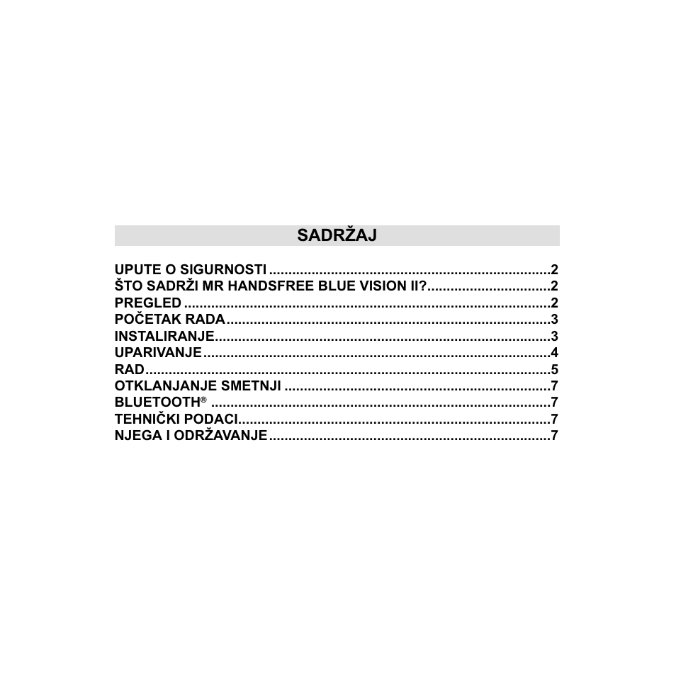 Sadržaj | Mr Handsfree Blue Vision II User Manual | Page 78 / 95