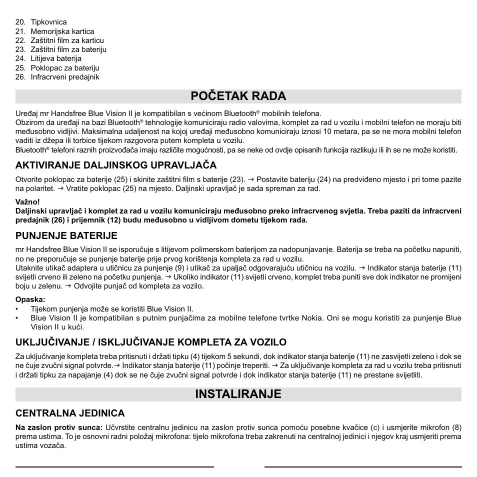Početak rada, Instaliranje | Mr Handsfree Blue Vision II User Manual | Page 80 / 95