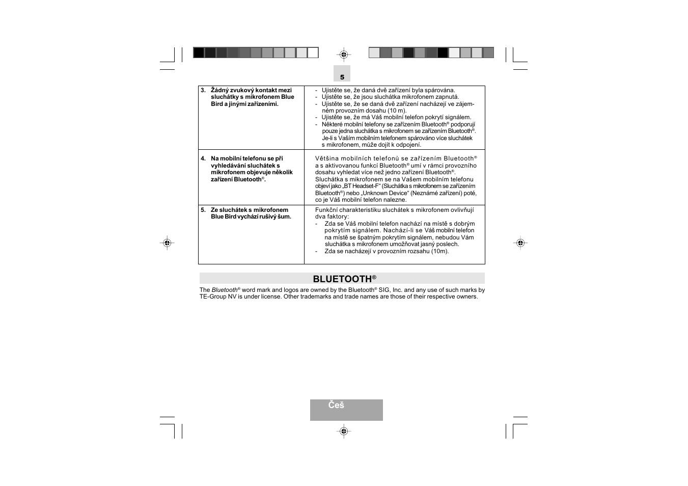 Bluetooth, Češ tina | Mr Handsfree Blue Bird User Manual | Page 70 / 91