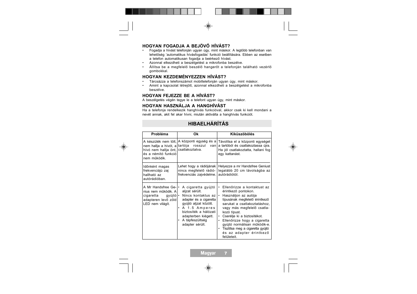 Magyar, Hibaelhárítás | Mr Handsfree Handsfree Kit User Manual | Page 81 / 119