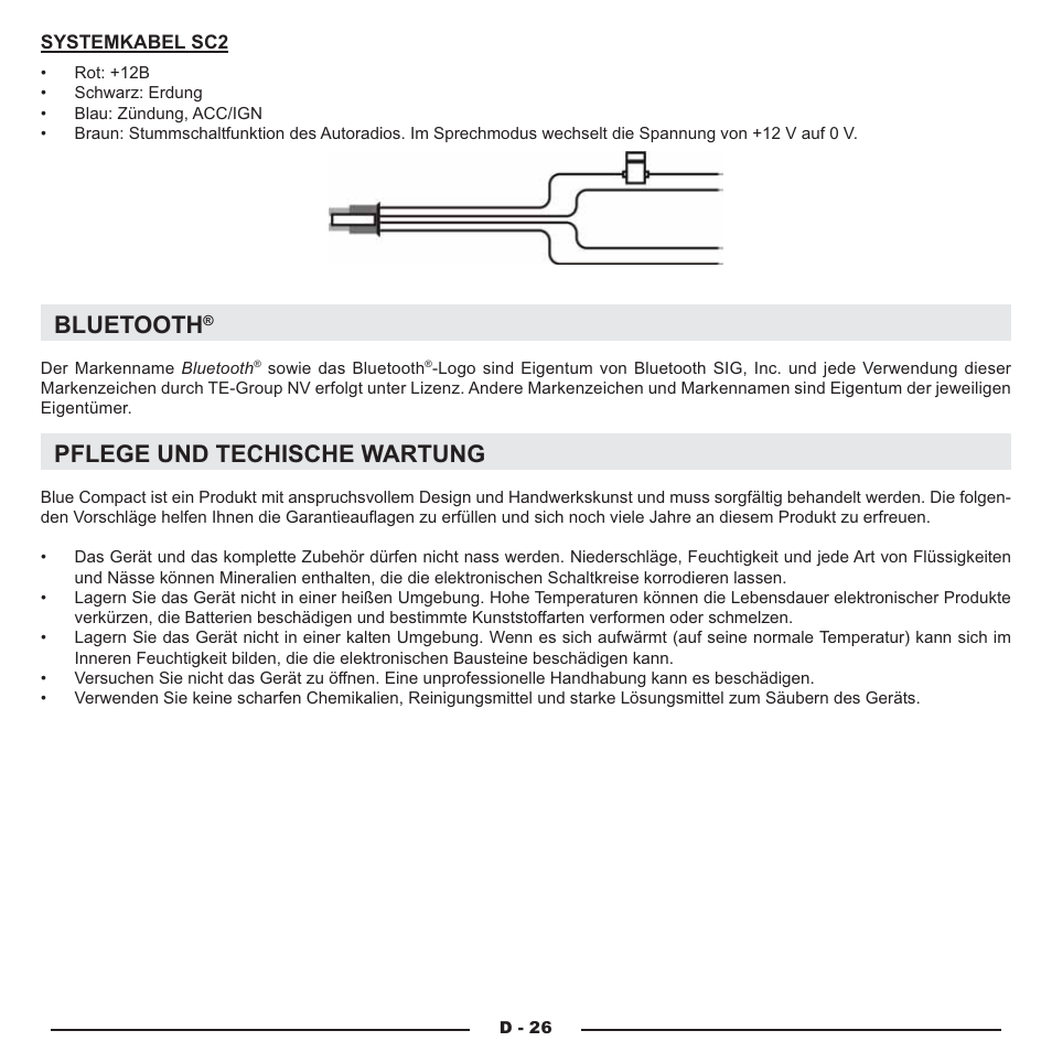 Bluetooth, Pflege und techische wartung | Mr Handsfree Blue Compact Microphone User Manual | Page 109 / 291