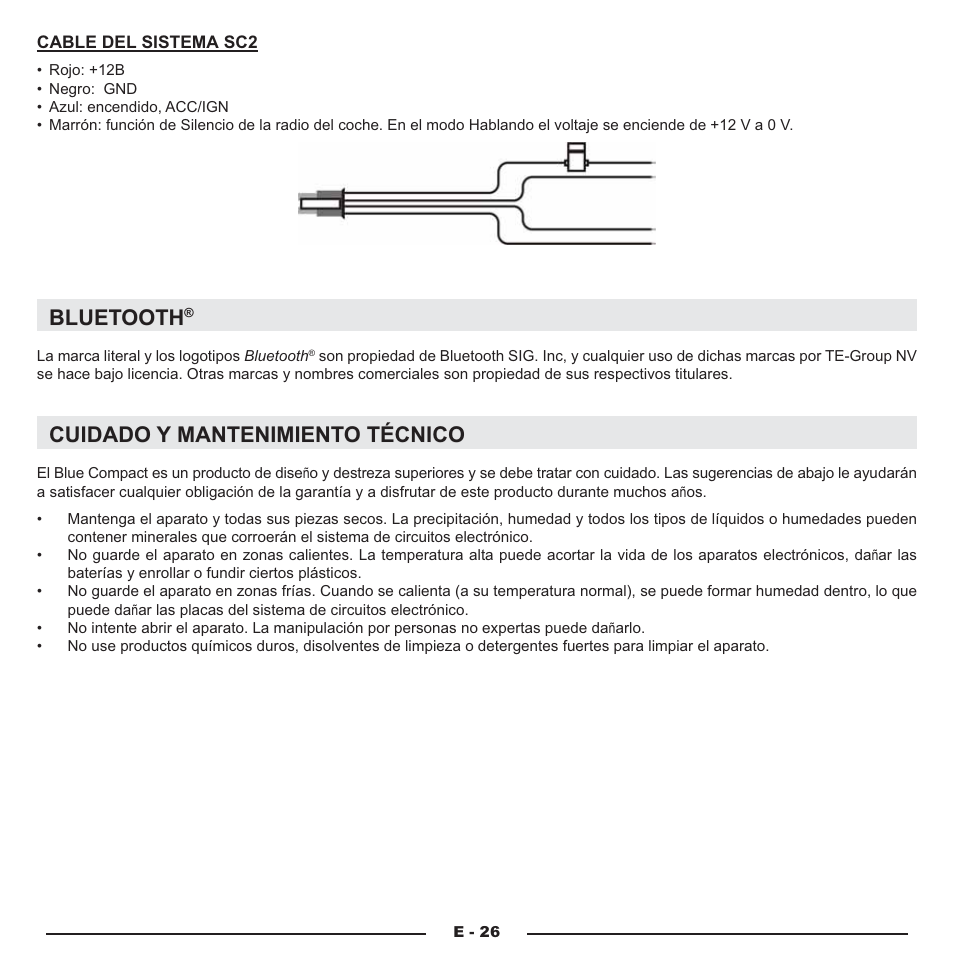 Bluetooth, Cuidado y mantenimiento técnico | Mr Handsfree Blue Compact Microphone User Manual | Page 161 / 291