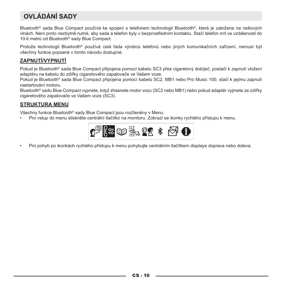 Ovládání sady | Mr Handsfree Blue Compact Microphone User Manual | Page 248 / 291