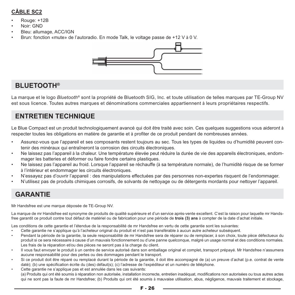 Bluetooth, Entretien technique, Garantie | Mr Handsfree Blue Compact Microphone User Manual | Page 82 / 291