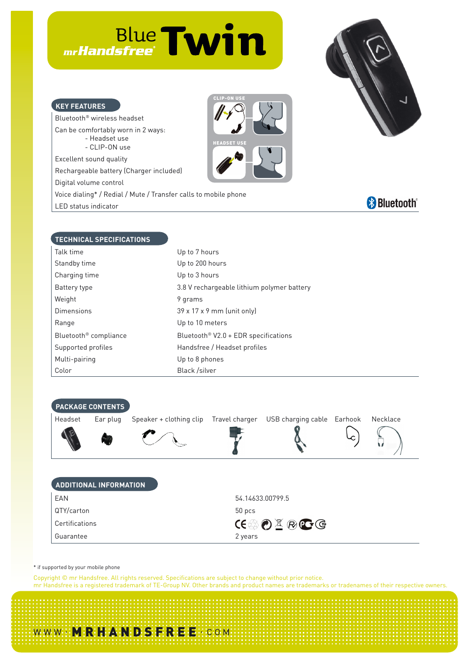 Mr Handsfree Blue Twin none User Manual | 1 page