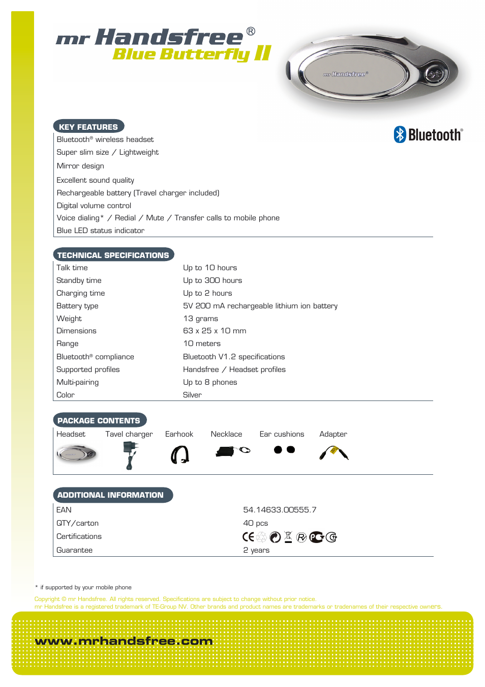 Mr Handsfree Bluetooth Headset II User Manual | 1 page