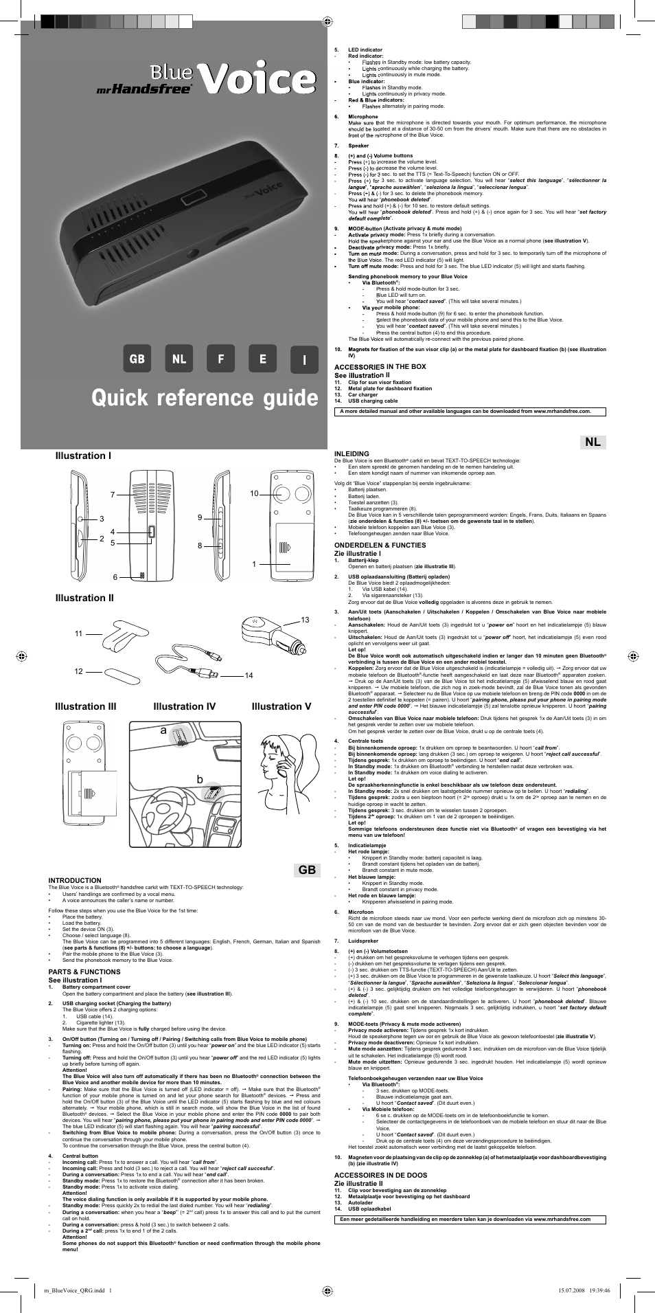 Mr Handsfree Bluetooth Car Kit User Manual | 2 pages