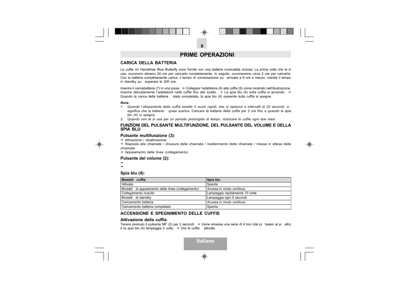 Prime operazioni, Italiano | Mr Handsfree Blue Butterfly II User Manual | Page 24 / 61