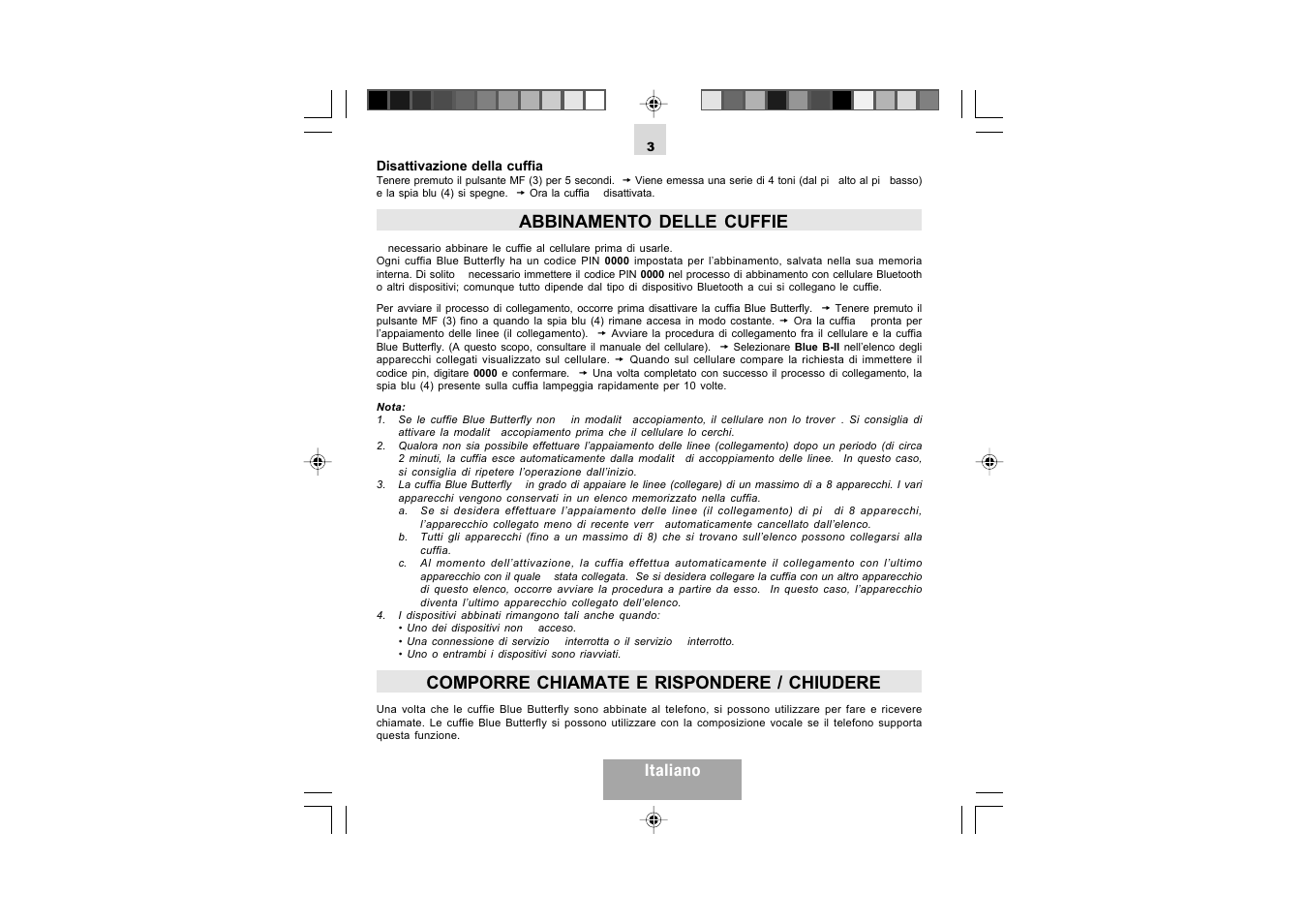 Abbinamento delle cuffie, Comporre chiamate e rispondere / chiudere, Italiano | Mr Handsfree Blue Butterfly II User Manual | Page 25 / 61