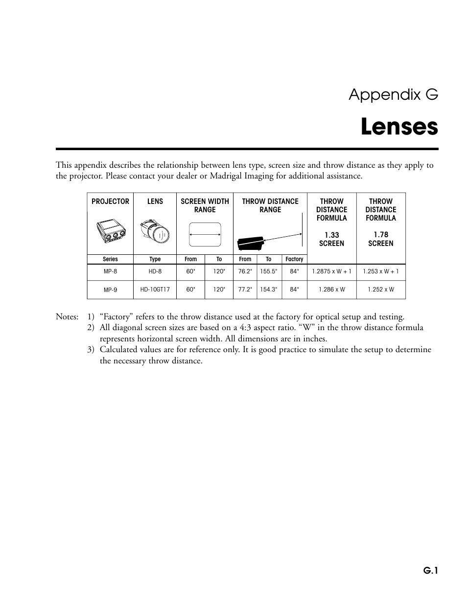 Lenses, Appendix g | Madrigal Imaging MP-9 User Manual | Page 133 / 138