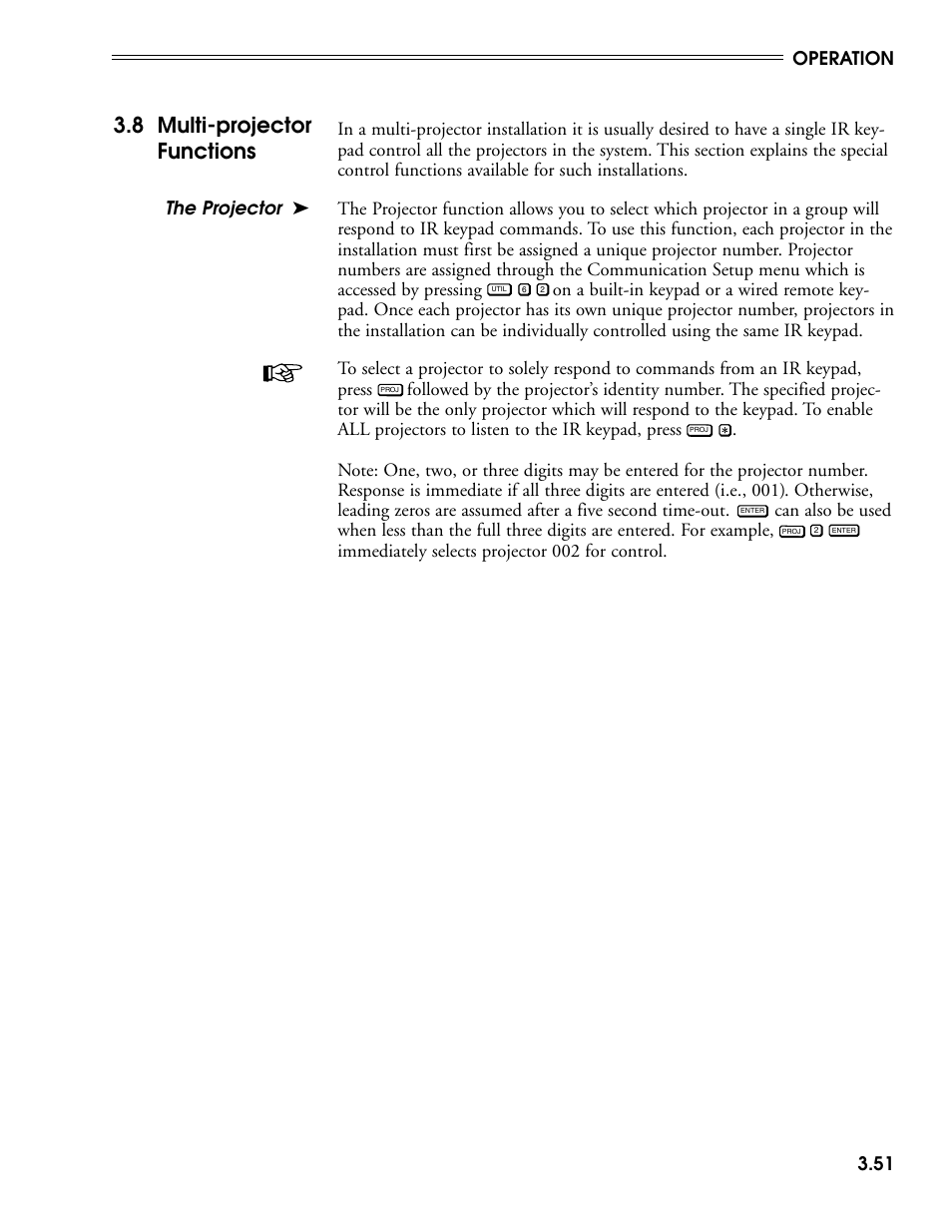 8 multi-projector functions, Operation 3.51 | Madrigal Imaging MP-9 User Manual | Page 93 / 138