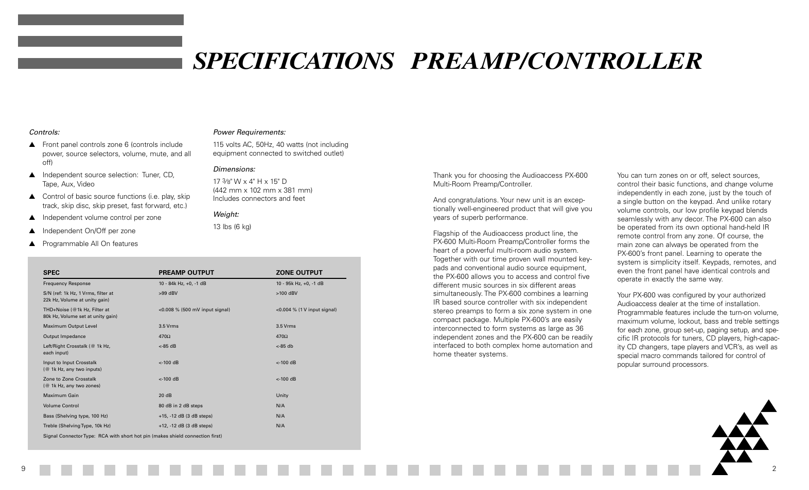 Specifications preamp/controller | Madrigal Imaging PX-600 User Manual | Page 3 / 6