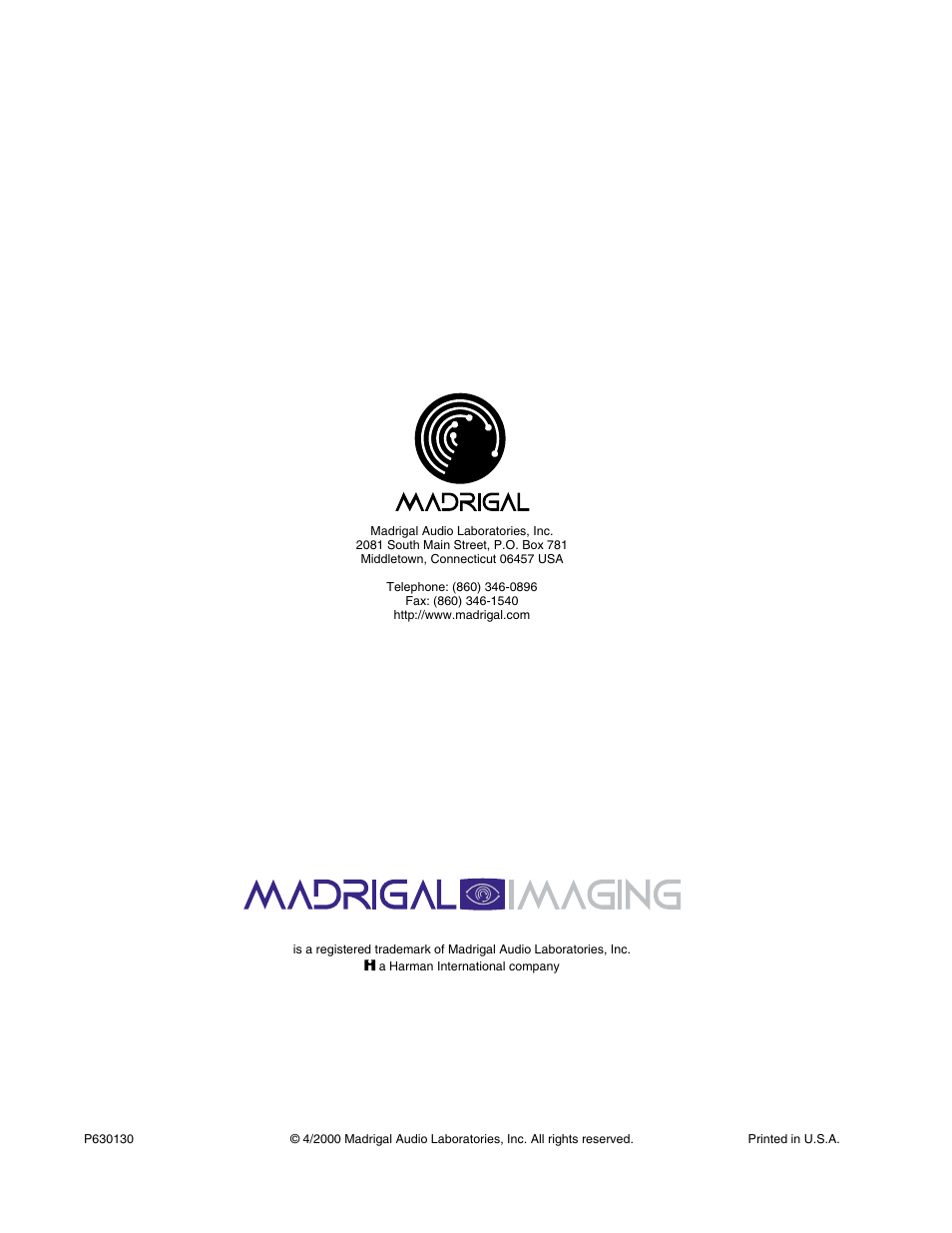 Madrigal Imaging MP-8 User Manual | Page 138 / 138