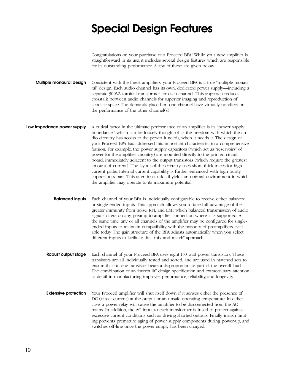 Special design features | Madrigal Imaging BPA 3 User Manual | Page 10 / 22