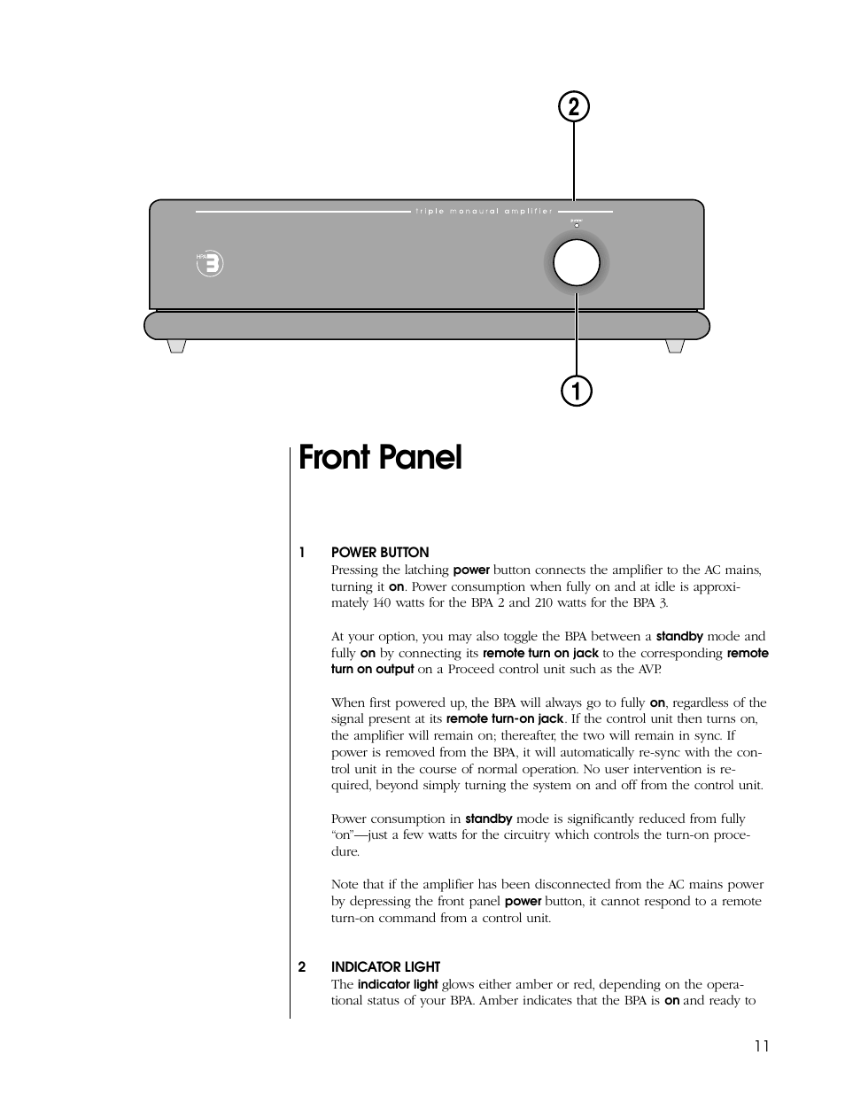 Front panel | Madrigal Imaging BPA 3 User Manual | Page 11 / 22