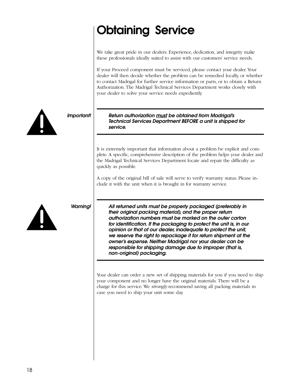 Obtaining service | Madrigal Imaging BPA 3 User Manual | Page 18 / 22