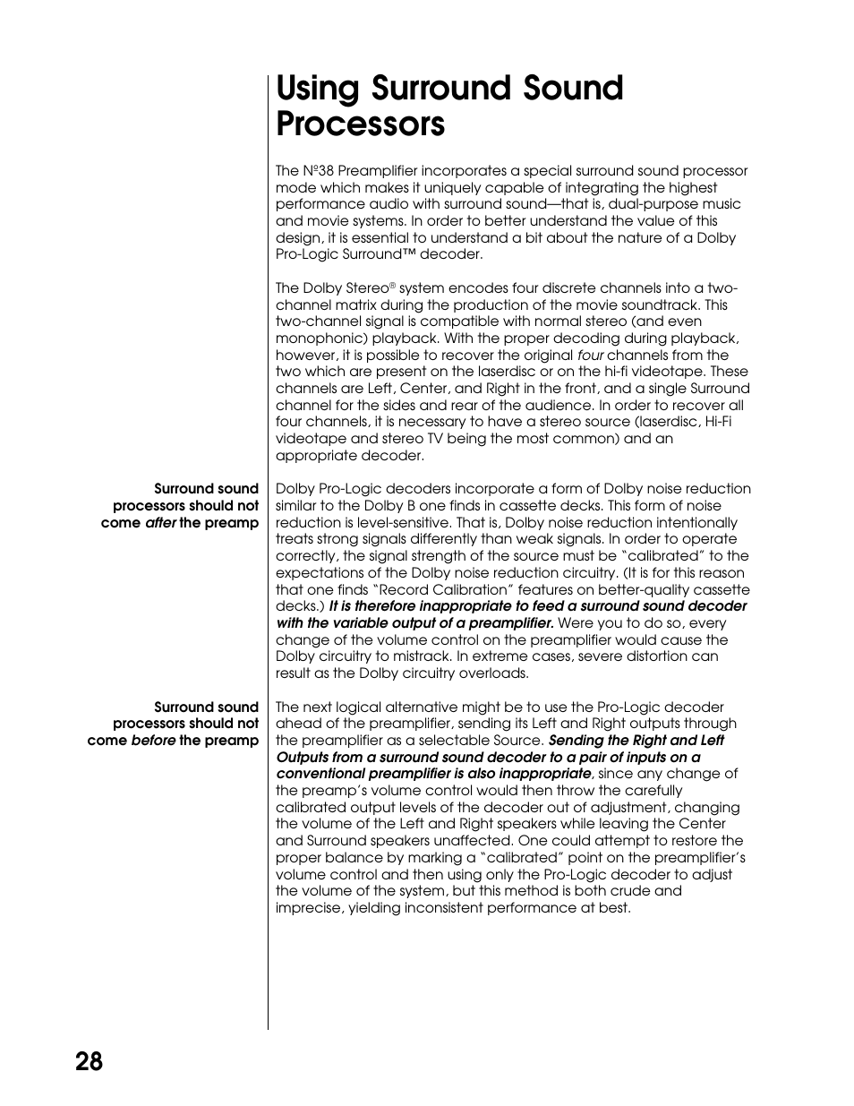 Using surround sound processors | Madrigal Imaging N38 User Manual | Page 28 / 38