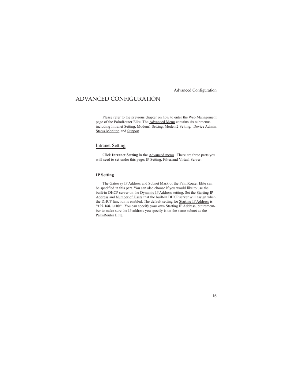Advanced configuration, Intranet setting, Ip setting | Macsense Connectivity MIH-108 User Manual | Page 19 / 39