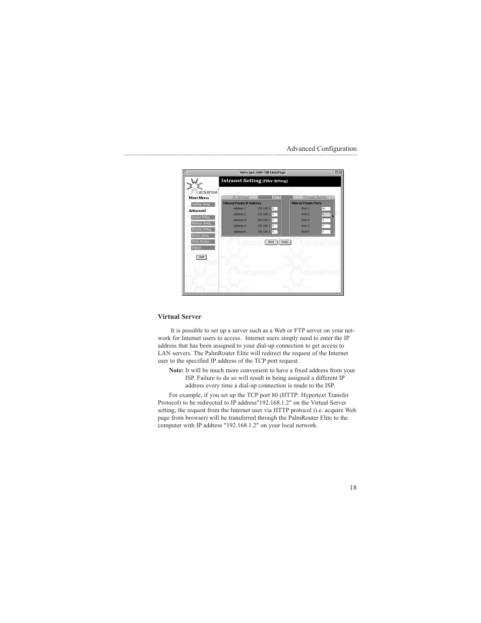 Virtual server | Macsense Connectivity MIH-108 User Manual | Page 21 / 39